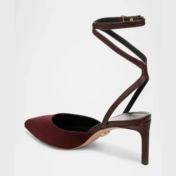 NIB$395 VERONICA BEARD Colette Wraparound Ankle Strap Point Toe Pump In Acai 5.5